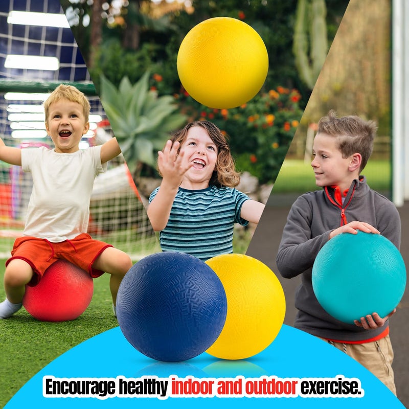 New Bounce Playground Balls for Kids - Set of 4 Rubber Bouncing Balls Plus Pump & 2 pins - Regulation Size for Dodgeball and More - Durable, Inflatable 8.5"" Game Kickballs - Image 3
